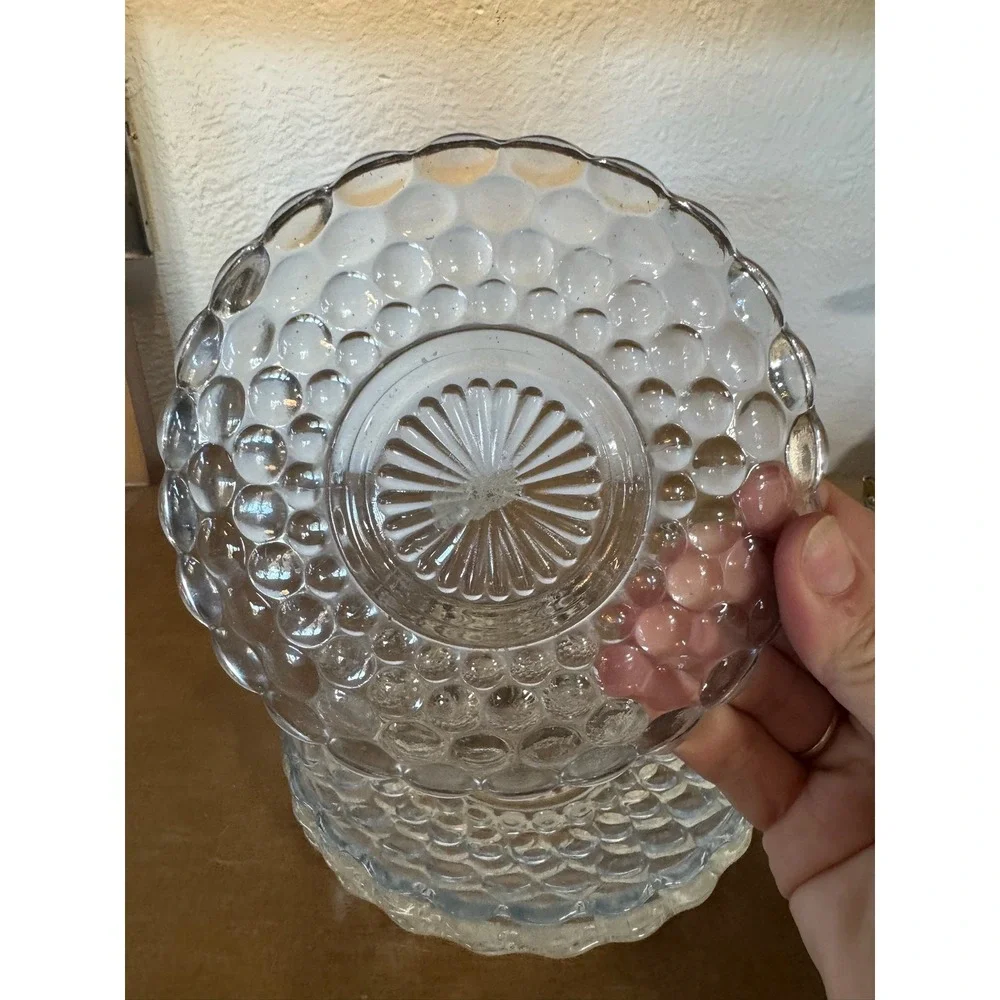 Vintage Set‎ of 4 Berry Bowls Clear Glass Bubble Pattern Dessert Saucers